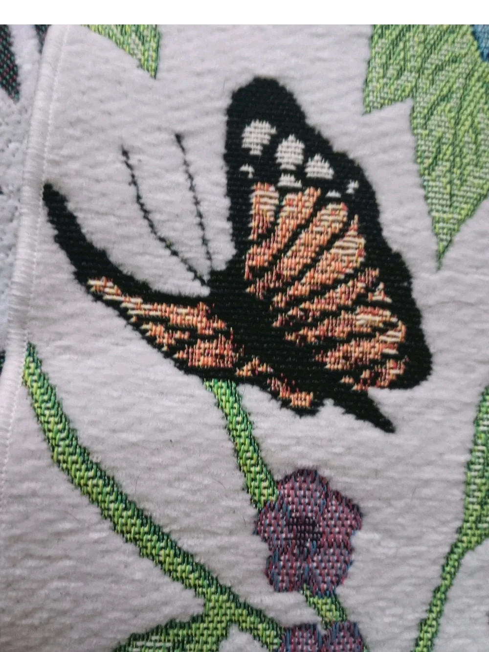 1960s Butterfly Floral Wall Hanging Tapestry 36” Embroidered Boho Decor